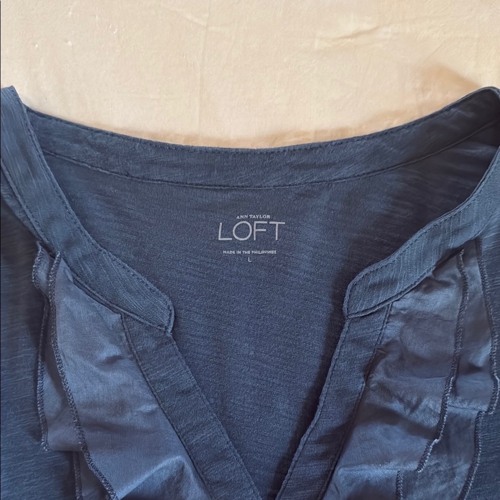 LOFT Blue Ruffle Button-Up - Picture 5 of 5